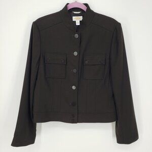 Talbots Wool Button Down Blazer Jacket 12 Military Inspired Made in Italy Brown